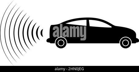 Auto Radio Signale Sensor intelligente Technologie Autopilot zurück Richtung Symbol schwarz Farbe Vektor Illustration Bild flach Stil einfach Stock Vektor