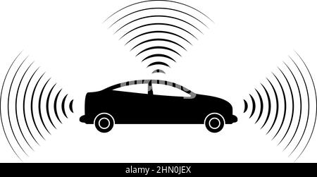 Auto Radio Signale Sensor intelligente Technologie Autopilot alle Richtung Symbol schwarz Farbe Vektor Illustration Bild flach Stil einfach Stock Vektor