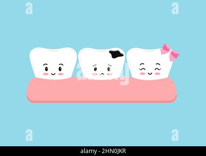 Karies in der Turnhalle niedlich Zahn Charakter Symbol auf blauem Hintergrund isoliert. Stock Vektor