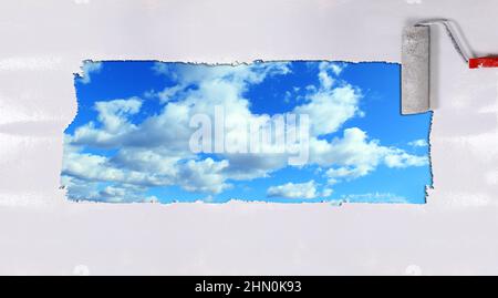 Konzeptionelle Illustration mit Farbrolle Stockfoto