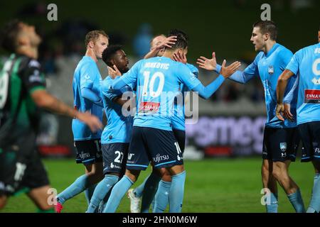 12th. Februar 2022; Netstrata Jubilee Stadium, Sydney, NSW, Australien: A-League Football, Sydney FC gegen Western United; Sydney feiert ihr Ausgleichsziel Stockfoto