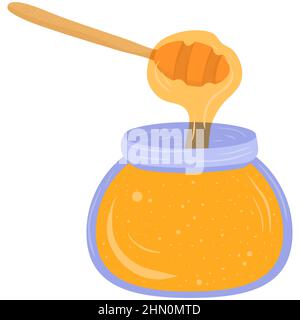 Cartoon-Illustration mit Honig im Glas. Vektor handgezeichnete Grafik. Einzelkost isolierte Kunst Stock Vektor