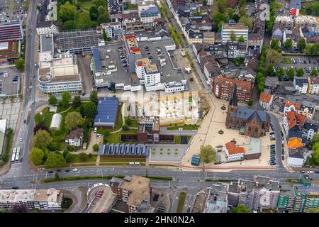 Luftaufnahme, Neubau Europagarten am Europaplatz, LWL Museum für Archäologie, Kreuzkirche, Herne-Mitte, Herne, Ruhrgebiet, Norden Stockfoto