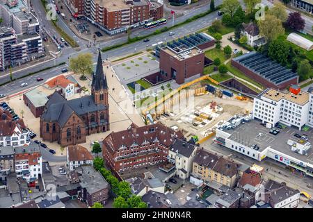 Luftaufnahme, Neubau Europagarten am Europaplatz, LWL Museum für Archäologie, Kreuzkirche, Herne-Mitte, Herne, Ruhrgebiet, Norden Stockfoto