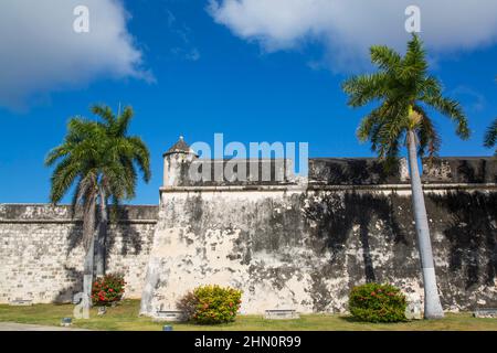 Befestigte Kolonialmauer, Altstadt, UNESCO-Stätte, San Francisco de Campeche, Bundesstaat Campeche, Mexiko Stockfoto