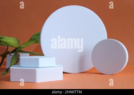 Abstrakt leeres Podium der Zylinderform auf pastellfarbenem Hintergrund für das Produkt. Minimalkonzept. Stockfoto