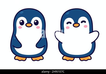 Niedliche Cartoon Pinguin Charakter mit offenen Armen für eine Umarmung stehen. Kawaii kleine Pinguin Illustration Set, isoliert Vektor Clip Art. Stock Vektor