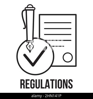 Symbol für flache Linie der Vereinbarung. Papierdokumente mit Stempelzeichen. Dünnes lineares Logo für juristische Finanzdienstleistungen, Buchführung. In Übereinstimmung - Grafik, die sh Stock Vektor