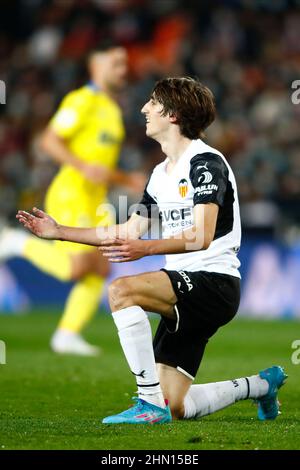 02. Februar 2022; Mestalla-Stadion, Valencia, Spanien; Copa del Rey, CF Valencia gegen CF Catiz; Bryan Gil von CF Valencia Stockfoto