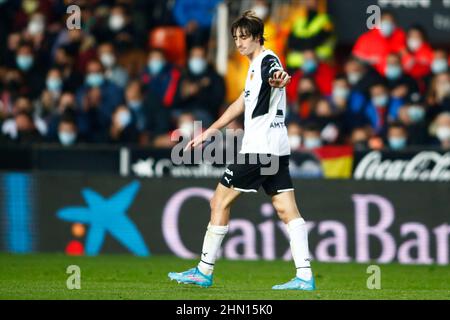 02. Februar 2022; Mestalla-Stadion, Valencia, Spanien; Copa del Rey, CF Valencia gegen CF Catiz; Bryan Gil von CF Valencia Stockfoto