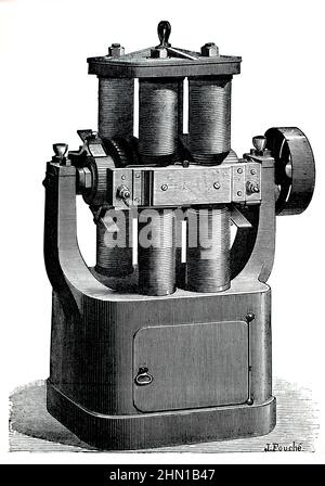 Wissenschaft Geschichte, Stromerzeugung, Grammaschine mit acht horizontalen Elektromagneten Stockfoto