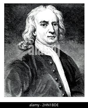 Wissenschaftsgeschichte, Portrait des frühen Physikers Sir Isaac Newton, aus den modernen Sieben Weltwunder, veröffentlicht 1890 Stockfoto