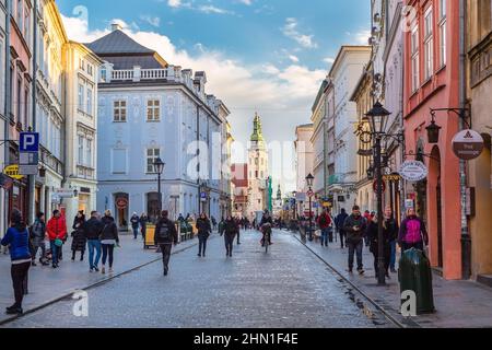 Grodzka Straße und die Kirche des heiligen Apostels Andreas in Krakau (Krakau). Polen Stockfoto