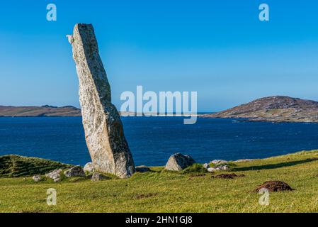 Der Macleod Stone in Nosabost auf der hebräischen Insel Harris Stockfoto