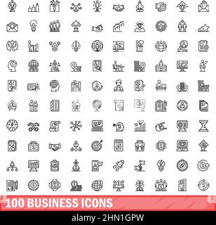 100 Business-Icons gesetzt. Skizzieren Sie die Darstellung von 100 Geschäftssymbolen, die auf weißem Hintergrund isoliert sind Stock Vektor