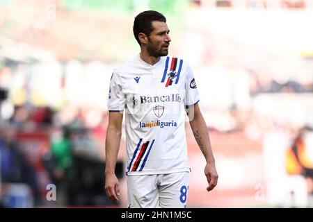 San Siro Stadium, Mailand, Italien, 13. Februar 2022, Antonio Candreva (UC Sampdoria) schaut während des AC Milan gegen UC Sampdoria an - italienische Fußballserie A Bild: Live Media Publishing Group/Alamy Live News Stockfoto