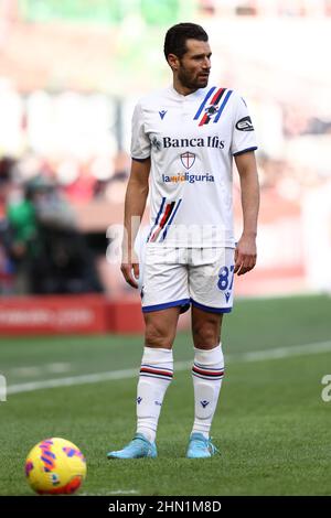 Mailand, Italien. 13th. Februar 2022. Antonio Candreva (UC Sampdoria) schaut während AC Milan vs UC Sampdoria, italienische Fußballserie A Spiel in Mailand, Italien, Februar 13 2022 Quelle: Independent Photo Agency/Alamy Live News Stockfoto