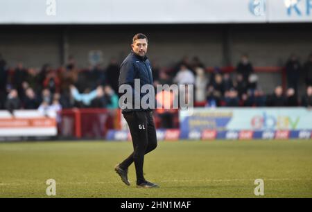 Hartlepool-Manager Graeme Lee während des zweiten Spiels der Sky Bet League zwischen Crawley Town und Hartlepool United im People's Pension Stadium, Crawley, Großbritannien - 12th. Februar 2022 Stockfoto