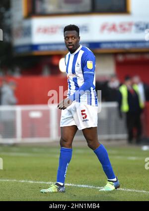 Oluwarotimi (Timi) Odusina von Hartlepool während des zweiten Spiels der Sky Bet League zwischen Crawley Town und Hartlepool United im People's Pension Stadium , Crawley , Großbritannien - 12th. Februar 2022 - nur für die redaktionelle Verwendung. Keine Verkaufsförderung. Für Football-Bilder gelten Einschränkungen für FA und Premier League. Keine Nutzung des Internets/Handys ohne FAPL-Lizenz - für Details wenden Sie sich an Football Dataco Stockfoto