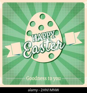 Frohe Ostern Vintage Poster Grußkarte, Ei, Text. Retro Illustration Vorlage Hintergrund Vektor Stock Vektor