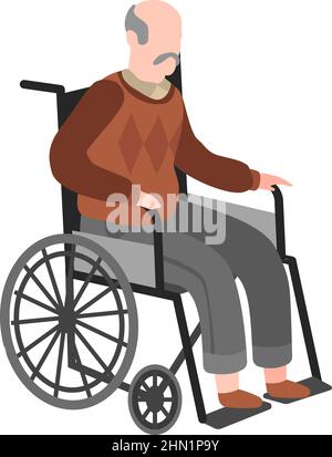 Mann, der im Rollstuhl sitzt. Behinderter Senior auf dem Weg Stock Vektor