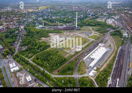 Luftaufnahme, Baustelle Neubau Stadler Rail Vehicles, ehemaliges Minengelände General Blumenthal, ehemaliges Uniper-Kraftwerk Shamrock, Wan Stockfoto