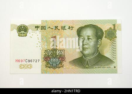 Eine (1) Yuan-Banknote, chinesischer Renminbi (RMB), China, Asien Stockfoto