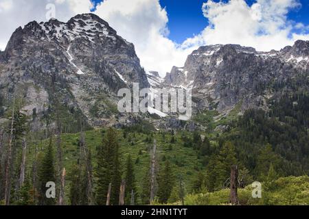 Mount St. John und Laurel Canyon von String Lake Trailhead, Grand Teton NP, Wyoming Stockfoto