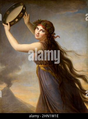 Emma Hamilton als Bacchante, 1792. Dame Emma Hamilton (geboren als Amy Lyon; 26. April 1765 – 15. Januar 1815), bekannt als Lady Hamilton, eine englische Magd, Model, Tänzerin und Schauspielerin. Gemälde von Elisabeth Louise Vigée-Lebrun Stockfoto