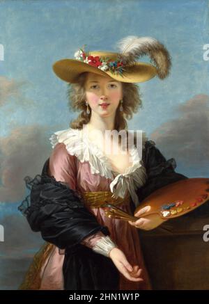 Élisabeth Louise Vigée Le Brun (1755 – 1842) bekannt als Madame Le Brun, eine französische Porträtmalerin im späten 18th. Jahrhundert. Selbstporträt in einem Strohhut, 1782 Stockfoto
