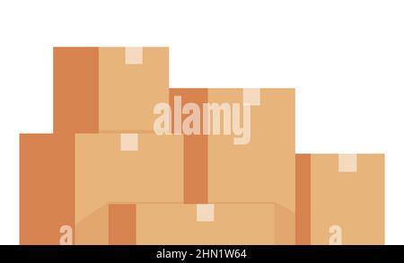 Ein Stapel Pappkartons. Beige Karton geschlossenen Box Stapel auf Holzpaletten, Verpackung Fracht Lagerung, Industrie Versand, Versand von Waren. Vektorgrafik Stock Vektor
