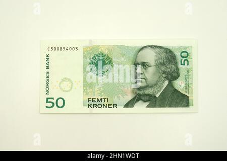 Fünfzig (50) Kronen-Banknote, norwegische Krone (NOK) Norwegen, Skandinavien, Europa Stockfoto