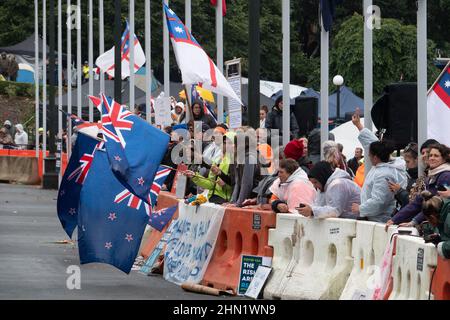 Protest vor dem parlament in Wellington, Neuseeland, 13. Februar 2022 Stockfoto