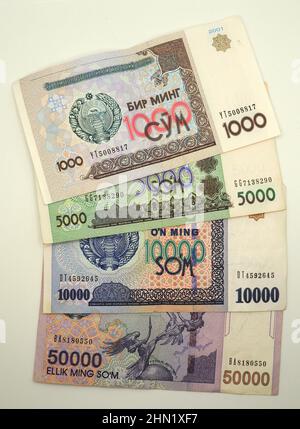 Banknote Usbekistans soʻm, Usbekistan, Zentralasien Stockfoto