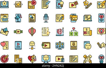 Symbole für den Inhaltsplan legen den Umrissvektor fest. Code-Website. Webinhalte Stock Vektor