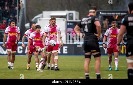 London, Großbritannien. 13th. Februar 2022. *** Während des Gallagher Premiership Rugby-Spiels zwischen Saracens und Harlekins im StoneX Stadium, London, England am 13. Februar 2022. Foto von Phil Hutchinson. Nur zur redaktionellen Verwendung, Lizenz für kommerzielle Nutzung erforderlich. Keine Verwendung bei Wetten, Spielen oder Veröffentlichungen einzelner Clubs/Vereine/Spieler. Kredit: UK Sports Pics Ltd/Alamy Live Nachrichten Stockfoto