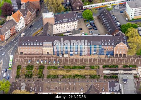 Luftaufnahme, Friedensplatz Oberhausen, Polizeiwache Alt-Oberhausen, Hausfassadensanierung, Innenstadt, Oberhausen, Ruhrgebiet, Nordrhein-Westph Stockfoto