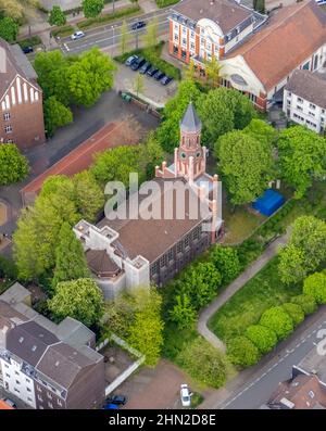 , Luftaufnahme, Renovierung an der Christuskirche Alt-Oberhausen, Innenstadt, Oberhausen, Ruhrgebiet, Nordrhein-Westfalen, Deutschland, wo Stockfoto