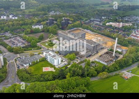 Luftaufnahme, Baustelle neues Klinikgebäude am Helios Klinikum Niederberg, Velbert, Ruhrgebiet, Nordrhein-Westfalen, Deutschland, Konstruieren Stockfoto