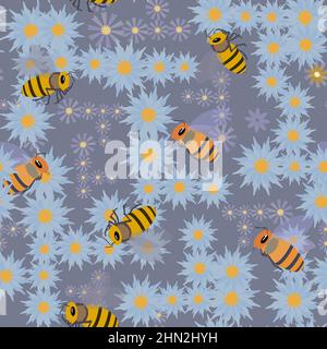 Muster Insekten und Blumen ohne Hintergrund Stock Vektor