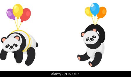 Vector flachen Stil Panda hält bunte Ballons Stock Vektor