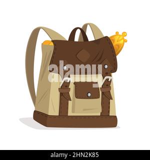 Vektor Cartoon-Stil Explorer Tasche mit Schatz Stock Vektor