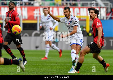 Mailand, Italien. 13th. Februar 2022. Antonio Candreva (87) von Sampdoria in der Serie A Spiel zwischen AC Mailand und Sampdoria in San Siro in Mailand gesehen. (Foto: Gonzales Photo/Alamy Live News Stockfoto