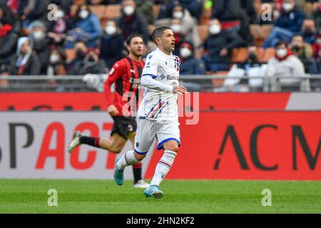 Mailand, Italien. 13th. Februar 2022. Stefano Sensi (5) von Sampdoria in der Serie A Spiel zwischen AC Mailand und Sampdoria in San Siro in Mailand gesehen. (Foto: Gonzales Photo/Alamy Live News Stockfoto