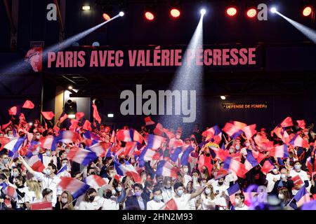 Paris, Frankreich. 13th. Februar 2022. Valérie Pécresse trifft sich am 13. Februar 2022 in Zénith in Paris, Frankreich. Stockfoto