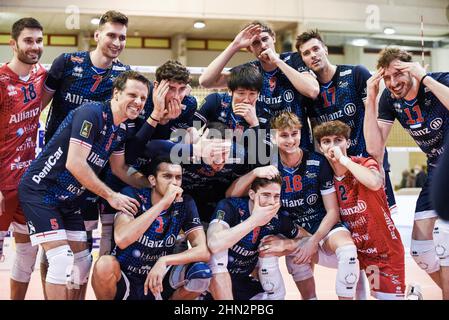 Cisterna Di Latina, Italien. 13th. Februar 2022. Esultanza (Power Volley Milano) während der Top Volley Cisterna gegen Power Volley Milano, Volleyball Italienische Serie A Männer Superliga Meisterschaft in Cisterna di Latina, Italien, Februar 13 2022 Quelle: Independent Photo Agency/Alamy Live News Stockfoto