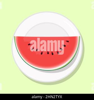 Wassermelone schneiden rote Früchte Beere, gesunde Ernährung Mahlzeit auf dem Teller. Vektorgrafik. Einfaches, flaches Stockbild. Saftig reife Dessertfrucht auf dem Tisch gesund Stock Vektor