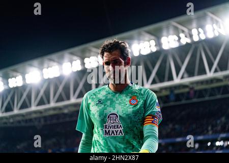 Barcelona, Spanien. 13th. Februar 2022. Diego Lopez (RCD Espanyol) beim Fußballspiel der Liga zwischen RCD Espanyol und dem FC Barcelona am 13. Februar 2022 im Cornella-El Prat-Stadion in Barcelona, Spanien. Foto: Siu Wu. Kredit: dpa/Alamy Live Nachrichten Stockfoto