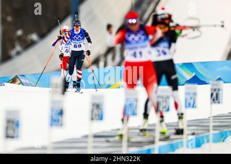 Clare Egan (USA), 7. FEBRUAR 2022 - Biathlon: Frauen 15km Einzelperson während der Olympischen Winterspiele 2022 in Peking im National Biathlon Center in Stockfoto