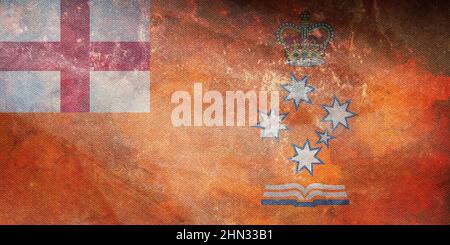 Draufsicht auf die loyale Orange Institution of Victoria, Australien Retro-Flagge mit Grunge-Struktur. Australisches Reise- und Patriot-Konzept. Kein Fahnenmast. Ebene Stockfoto